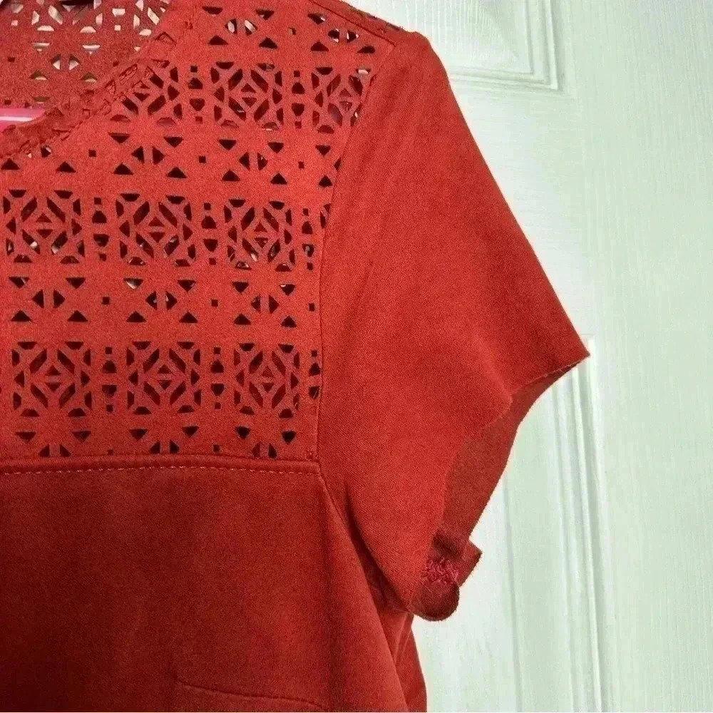 Reitman’s Shift Dress Midi Laser Cut Burn Orange Size Extra Small - Picture 5 of 16